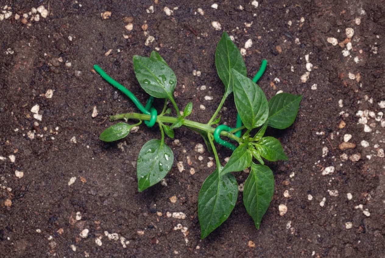 A young chilli plant that has had low stress training.