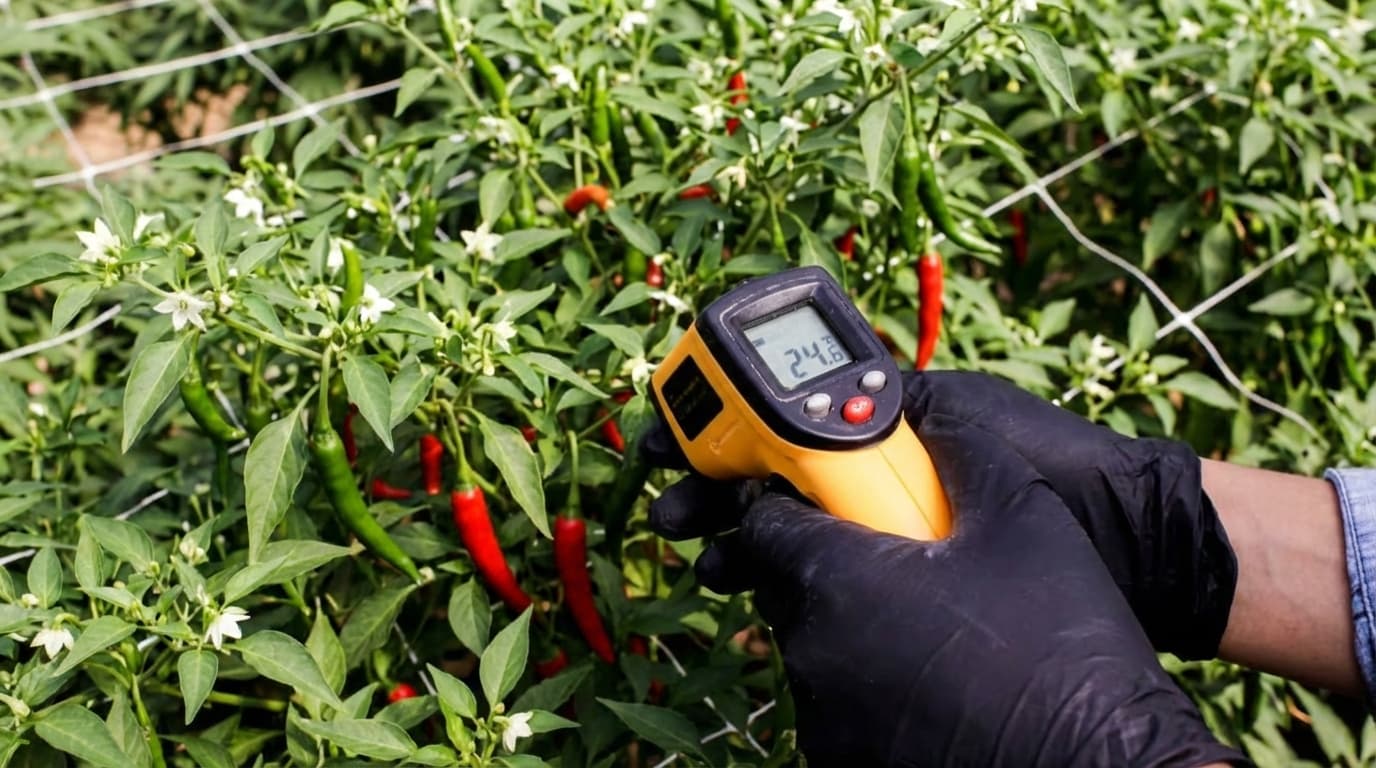 Grower taking plant's temperature with IR gun